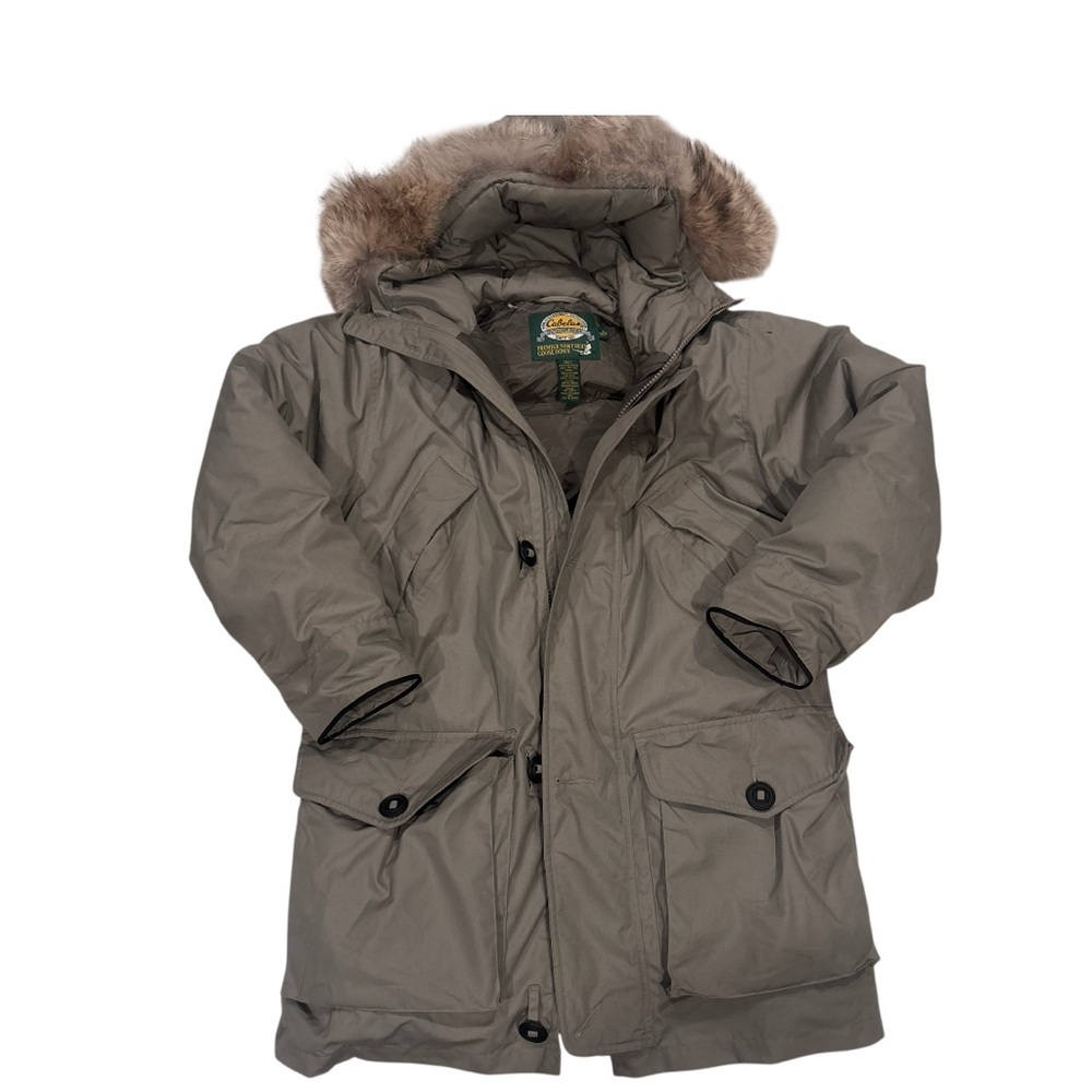Cabela’s Olive Green Northern Goose Down Parka with Faux Fur Hood Size Small